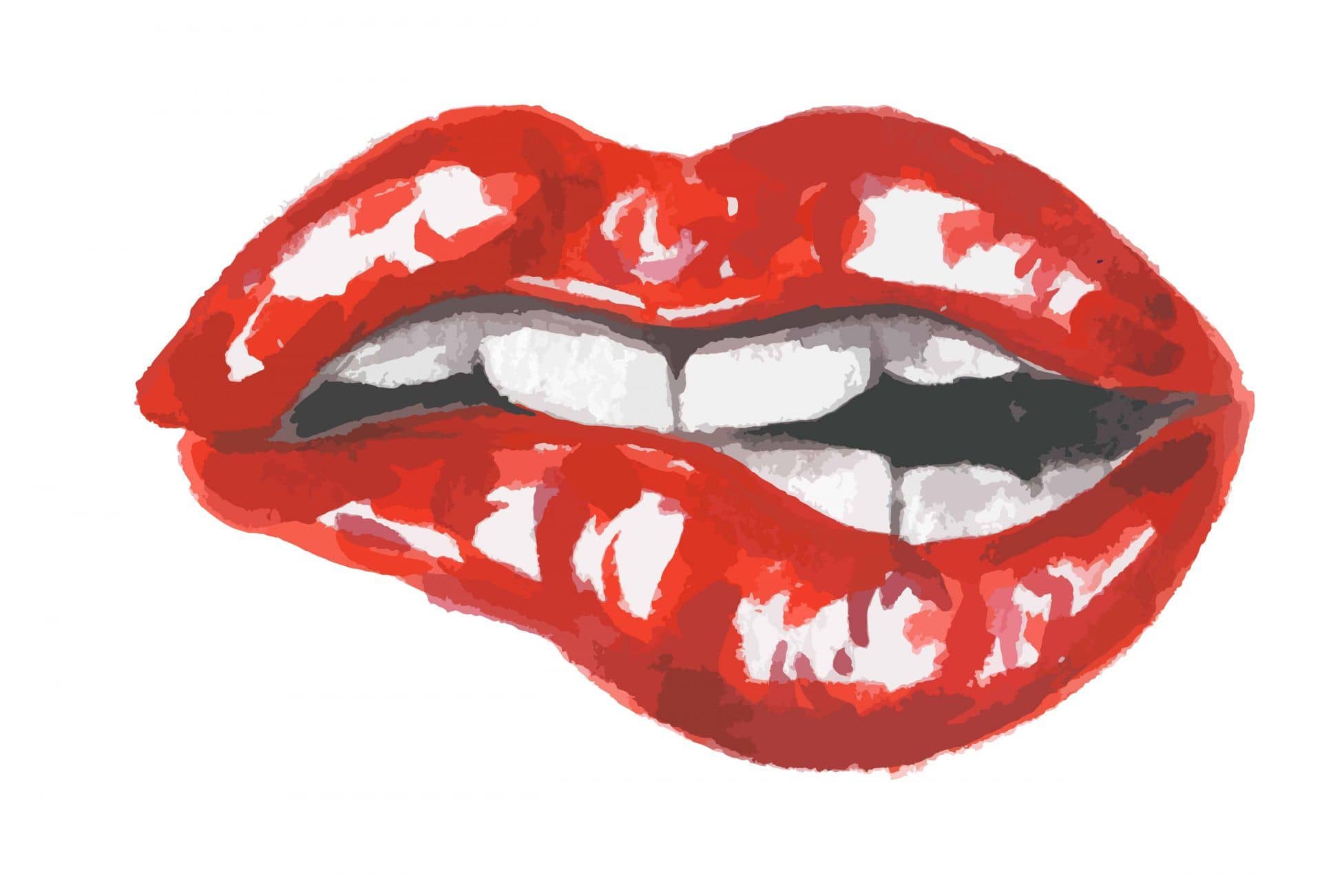 Watercolor biting lip