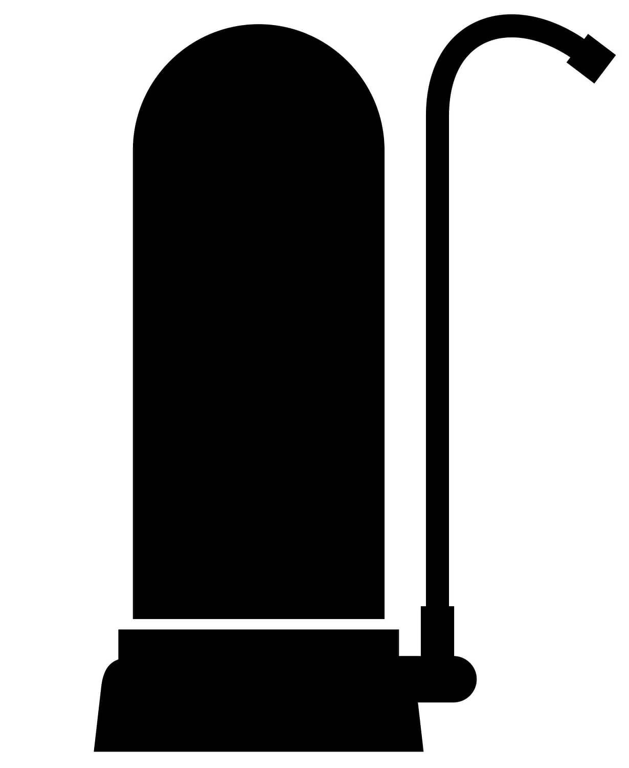 Black and white vector image of a faucet with water filter