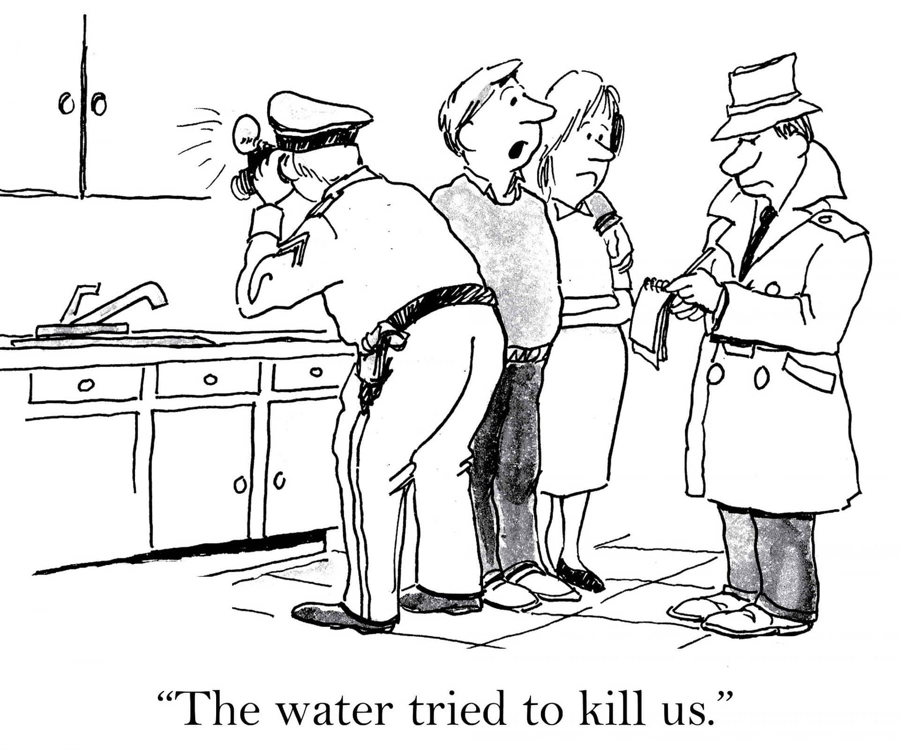 Water pollution comic strip "The water tried to kill us."