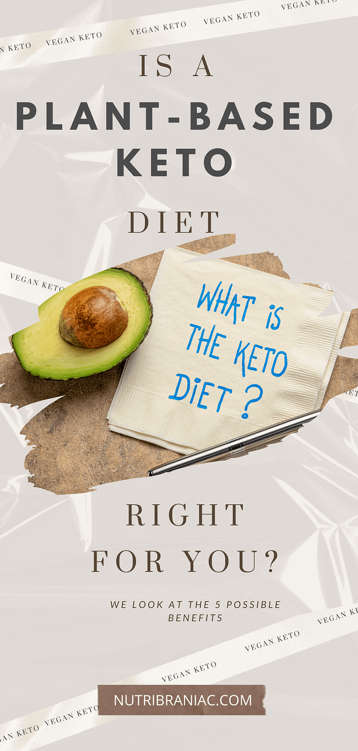 Graphic image of napkin on a table next to an avocado with words What is the Vegan Keto Diet